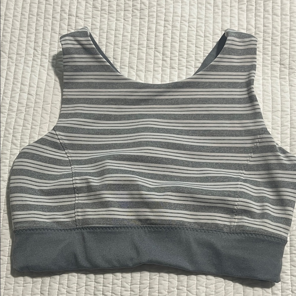 Athleta Striped Gray and White Sports Bra